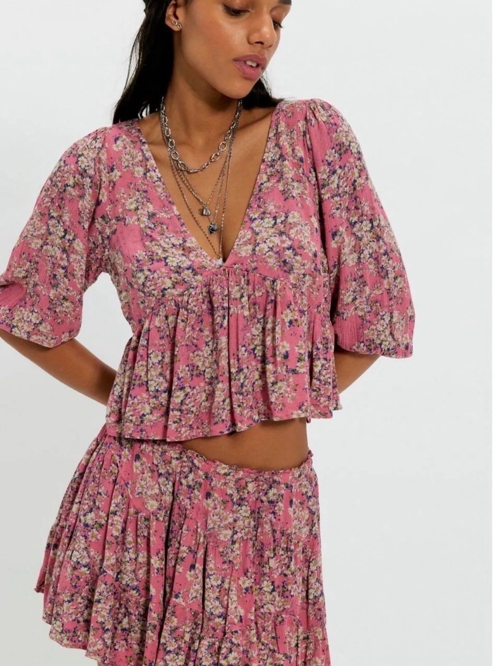 NWT Free People Calla Lily Printed Mini skirt set - Picture 2 of 8